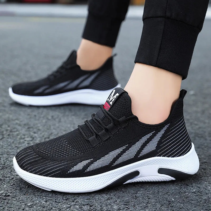 Men's mesh and PVC casual running sneakers in black, grey, and coffee colour options