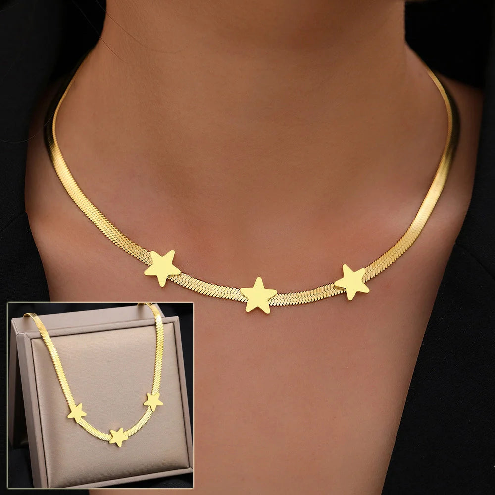 Gothic blade snake chain star choker in gold stainless steel for women