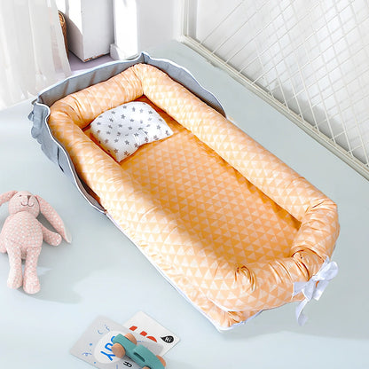Foldable cotton portable baby crib in Animal World Blue, 90x50 cm with pillow and strap, weighing 1.3 kg