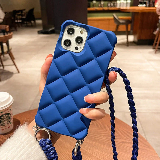 Cross-body strap silicone phone case for iPhone 14 with messenger lanyard in navy blue colour