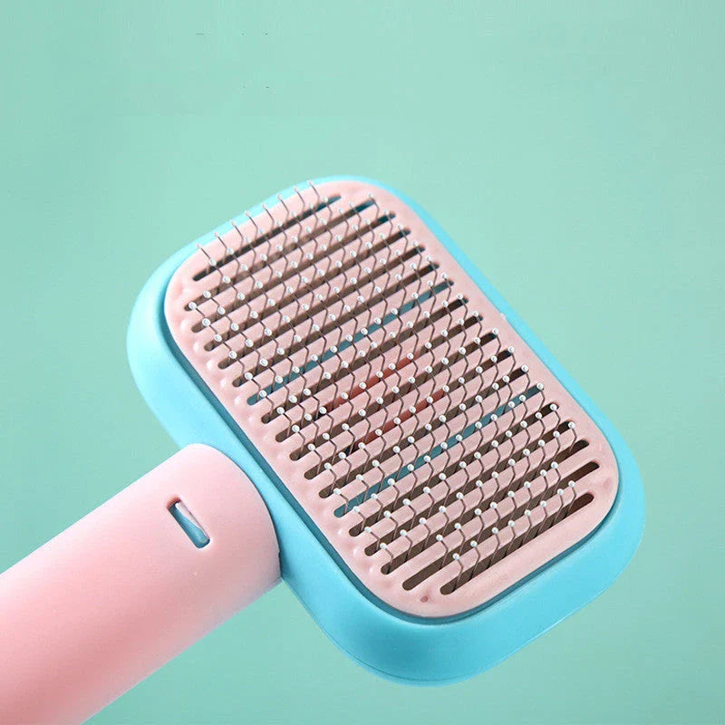 Premium dual-action pet grooming brush with stainless steel bristles and teeth for detangling and massaging pets' coats