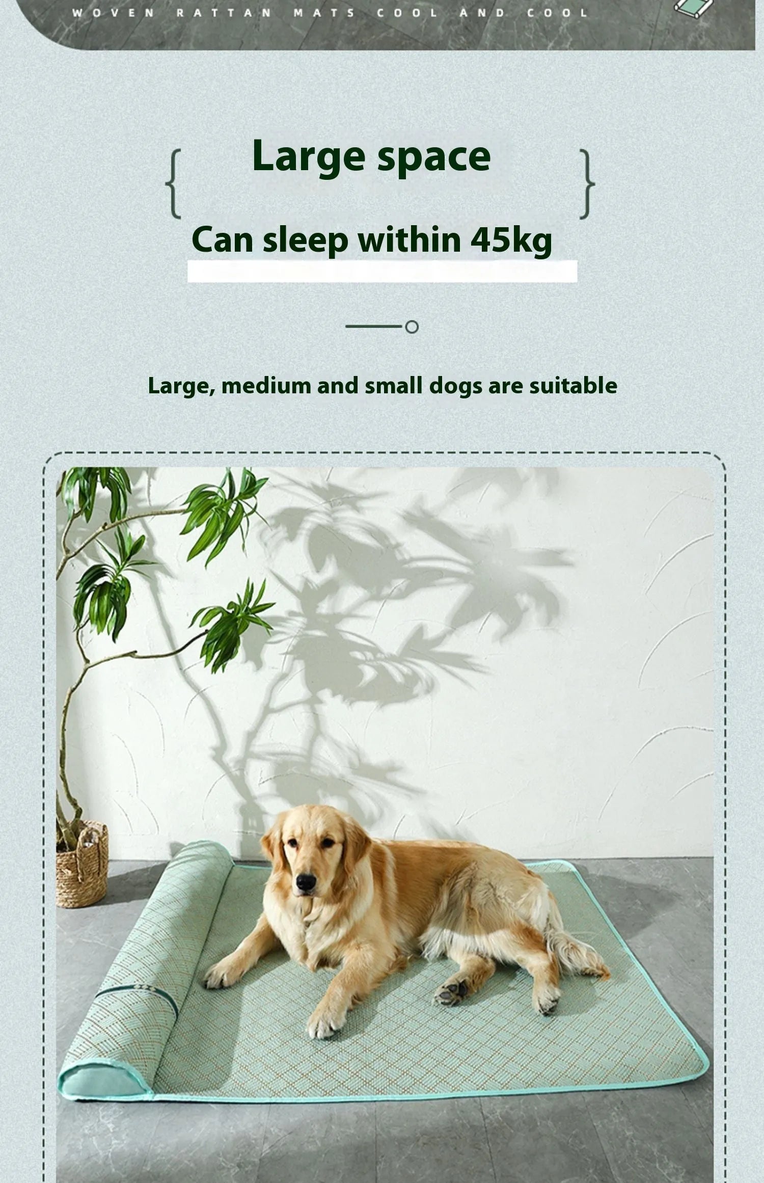 Large dog mat in Golden Green for summer kennel use, XL size 80x65x7cm