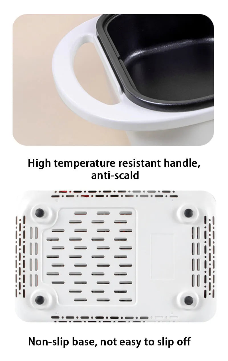 White electric hot pot frying oven with mechanical controls showing compact 390x220x120mm dimensions