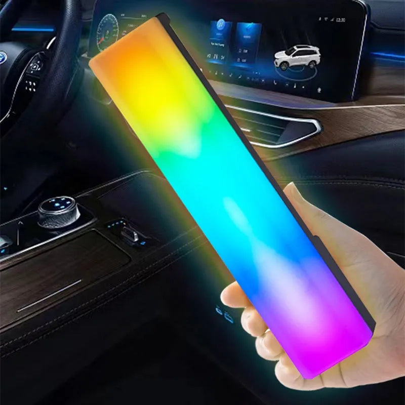 3D RGB voice-activated ambience lamp in black or white on a gaming desk.