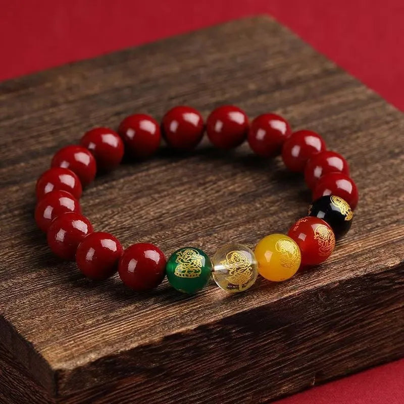 Five Gods Of Wealth cinnabar bracelet with animal beads in 8mm 10mm 12mm 14mm sizes