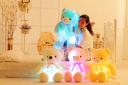 Colorful light-up plush teddy bear with over 7 changing LED colors, a cozy and unique Christmas gift for kids