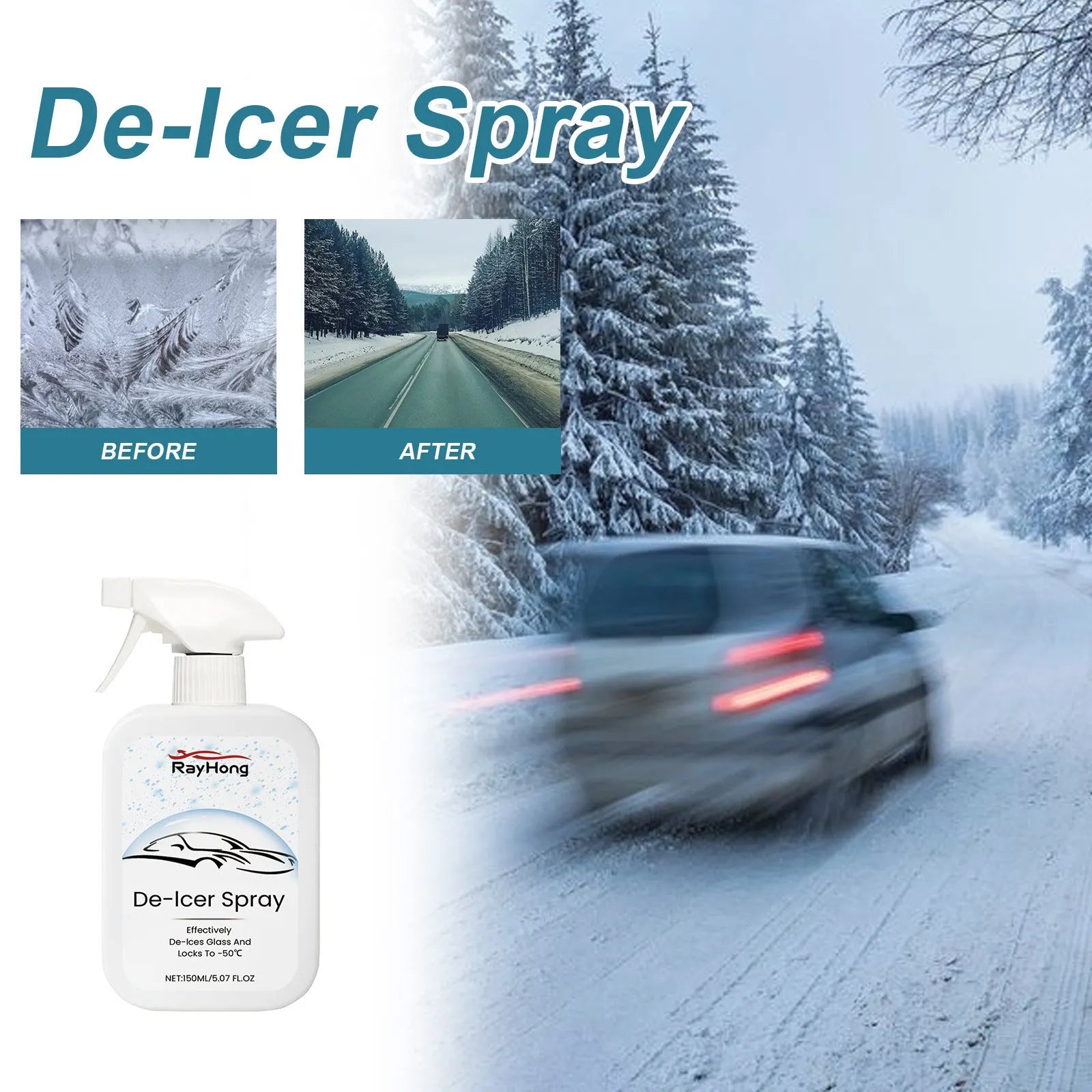 150ml car windscreen defrosting and anti-icing liquid bottle with spray applicator