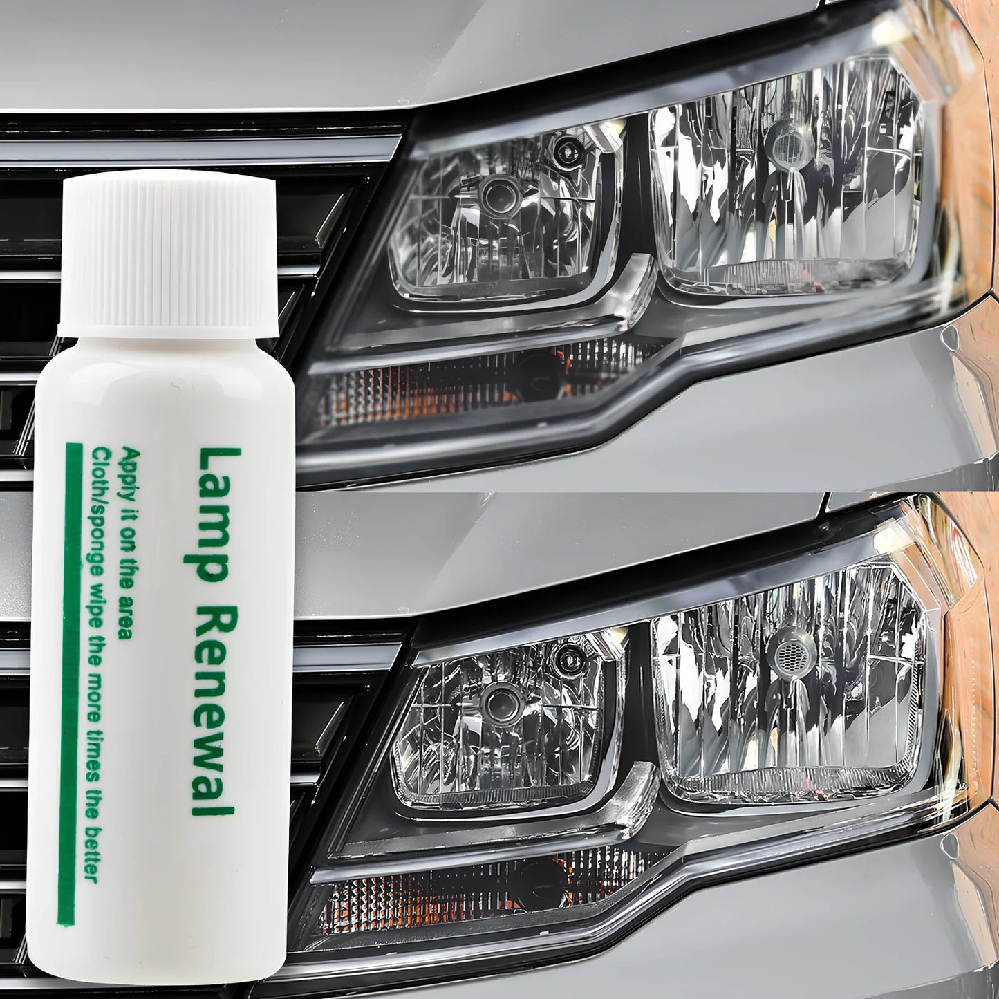 20ml automobile headlight repair liquid bottle for oxidation and yellowing restoration, with sanding steps for clear lenses