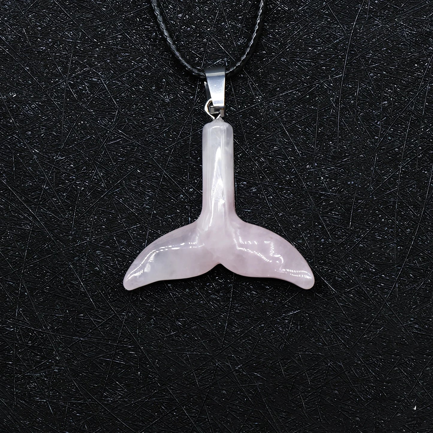 Crystal fishtail necklace with carved whale tail pendant measuring 2.0mm thick on 50cm lanyard