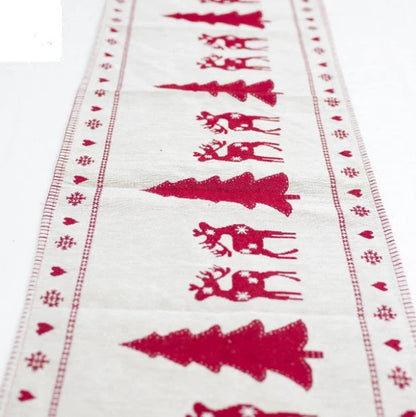 Christmas Elk Snowman Table Runner in festive colors, perfect for holiday decor