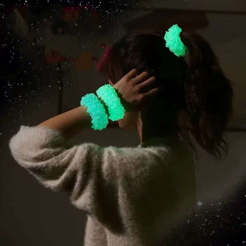 Korean style luminous hair circle plush head rope lady cloth hair tie in various colours