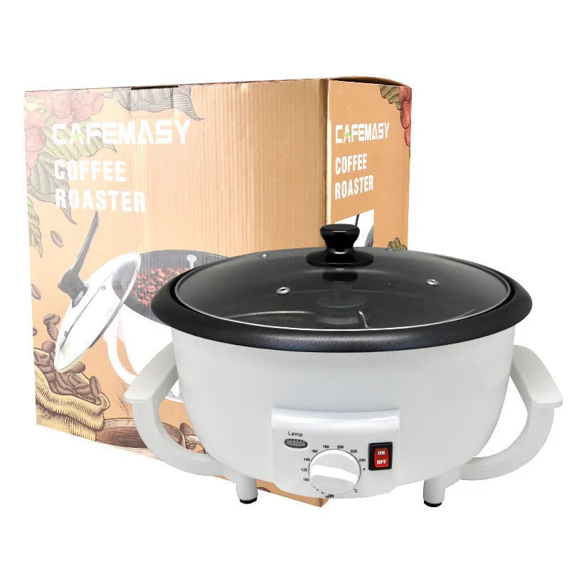 Oblate white coffee bean roasting machine with 750g capacity and 225mm base diameter