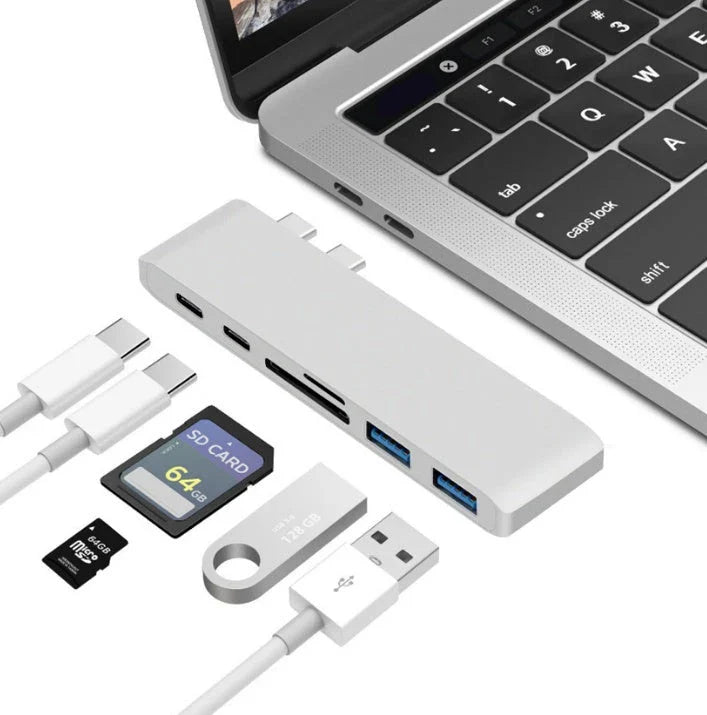 Sleek and versatile USB-C hub with multiple ports for charging, data transfer, and device connectivity