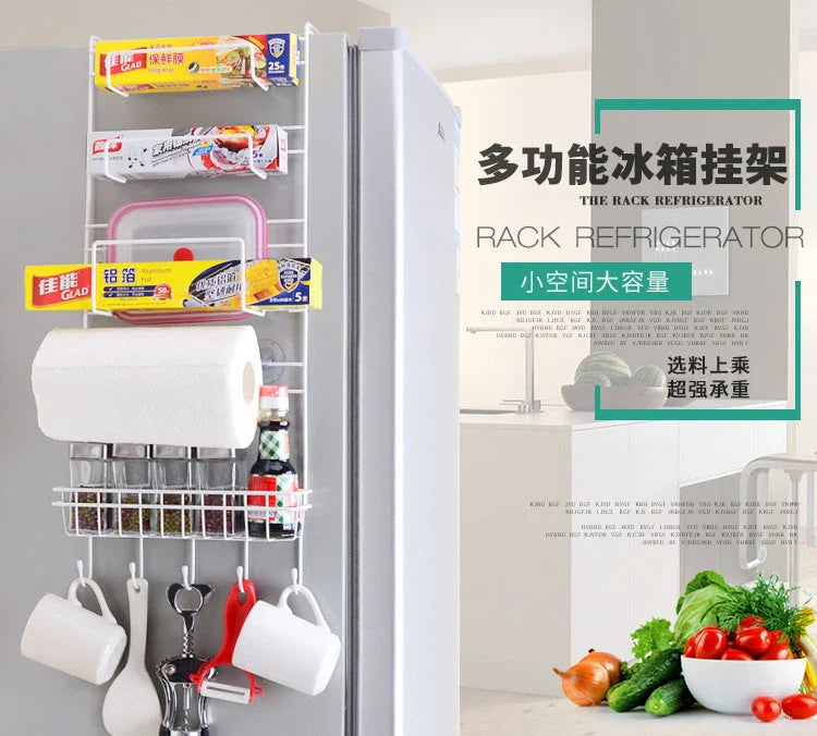 Kitchen multi-function refrigerator pylon preservative paper towel side wall collector in white
