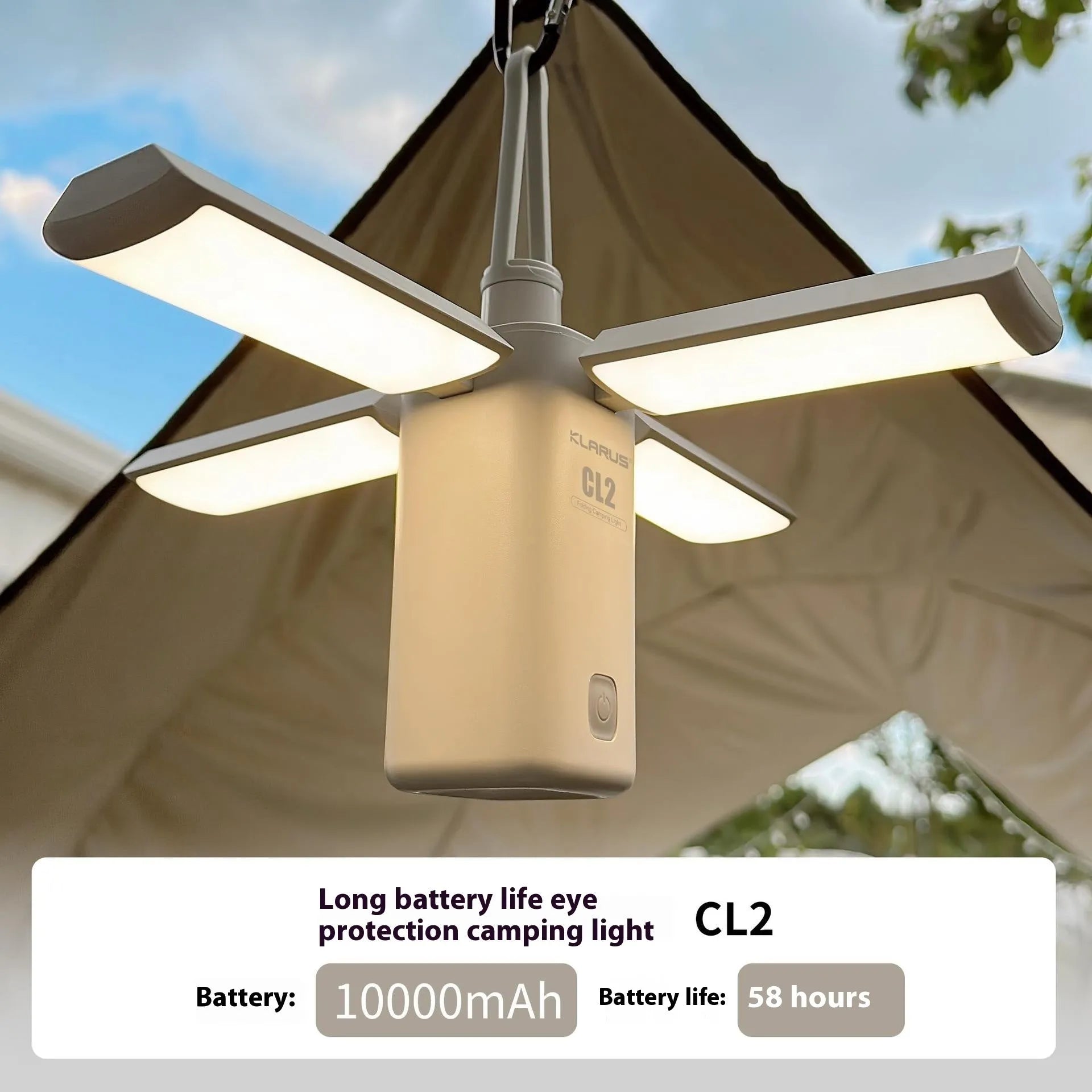 White and green rechargeable LED campsite lamp with built-in battery for outdoor use