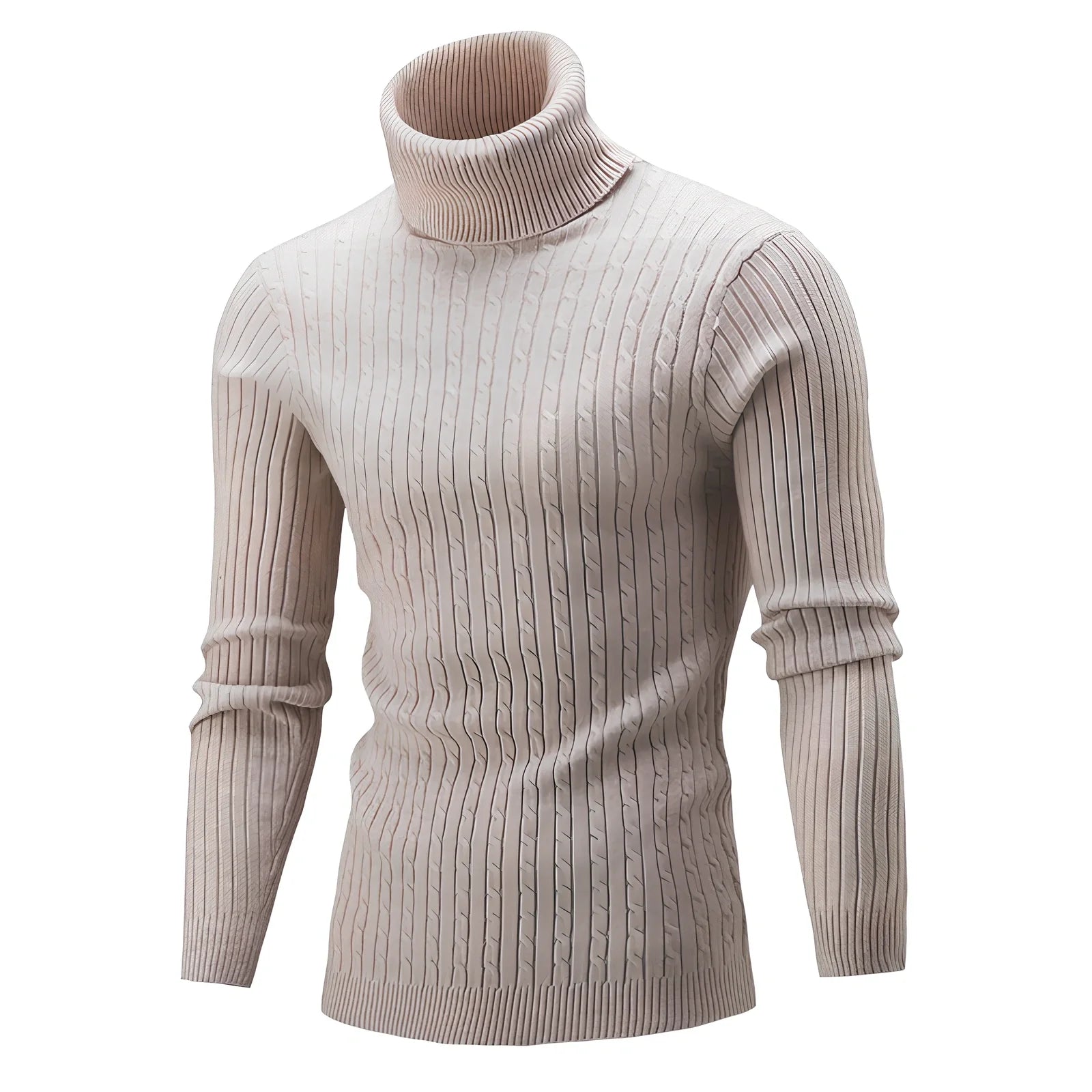 Slim-fit men's knitted turtleneck sweater in navy blue, high collar, long sleeves 58 cm, bust 104 cm for XL size