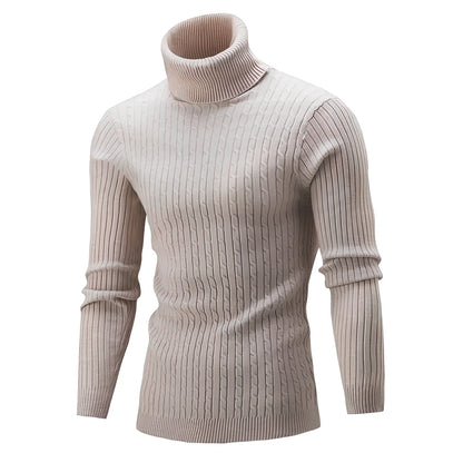 Slim-fit men's knitted turtleneck sweater in navy blue, high collar, long sleeves 58 cm, bust 104 cm for XL size