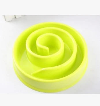 Anti-choke plastic dog bowl in pink, blue, green, and yellow