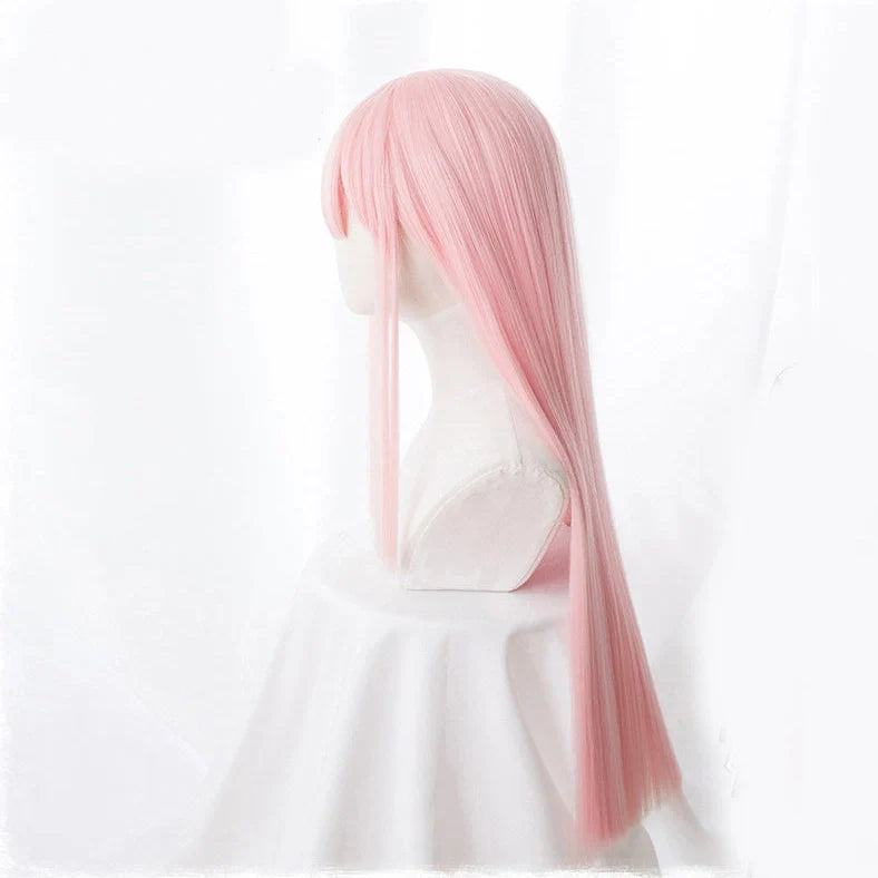90cm long pink cosplay wig with straight synthetic hair made from heat-resistant high temperature wire material