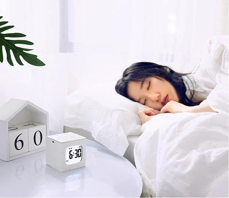 Creative Rubik's Cube Alarm Clock with USB Charging, Voice Control, and LED Night Light