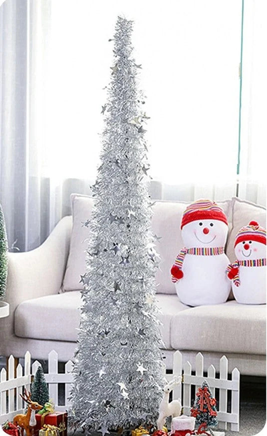 Collapsible PVC Christmas tree with sequin decorations in various colours