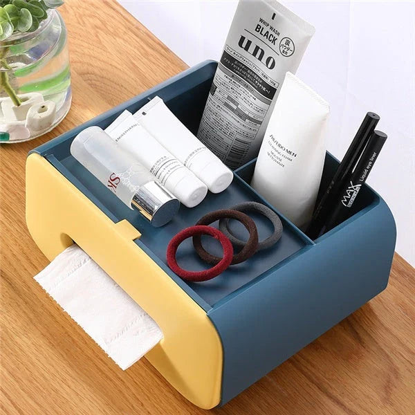 Stylish Tissue Box with Hidden Storage - a multifunctional desktop organizer with tissue dispenser and hidden compartment for small items