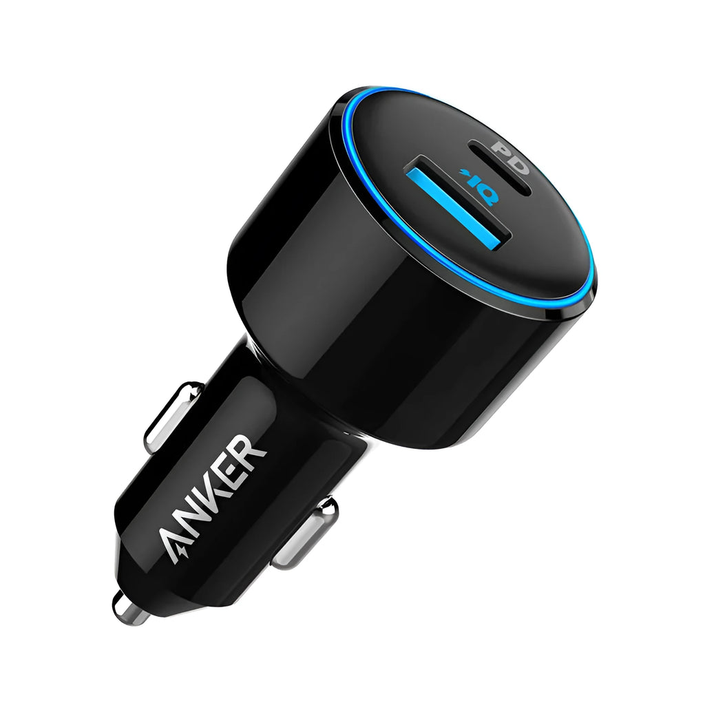High-power one for two fast charging car charger with dual USB ports, compact 63x35x35mm size, black