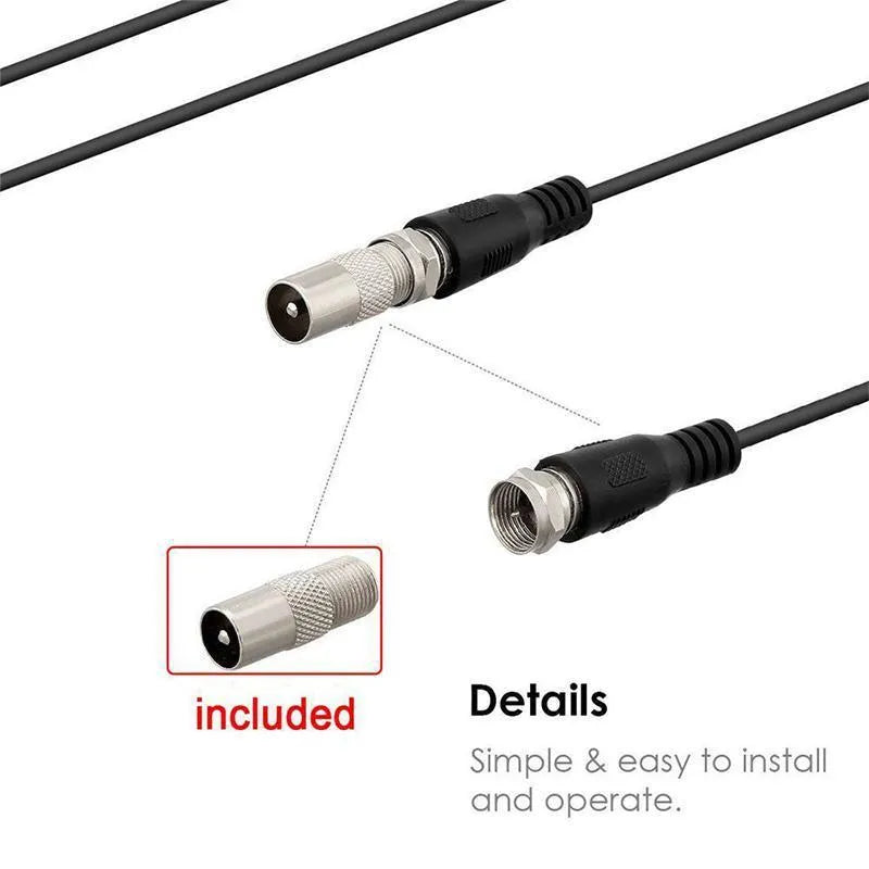 Black digital HD indoor TV plate antenna measuring 210x120mm with 3-metre coaxial cable