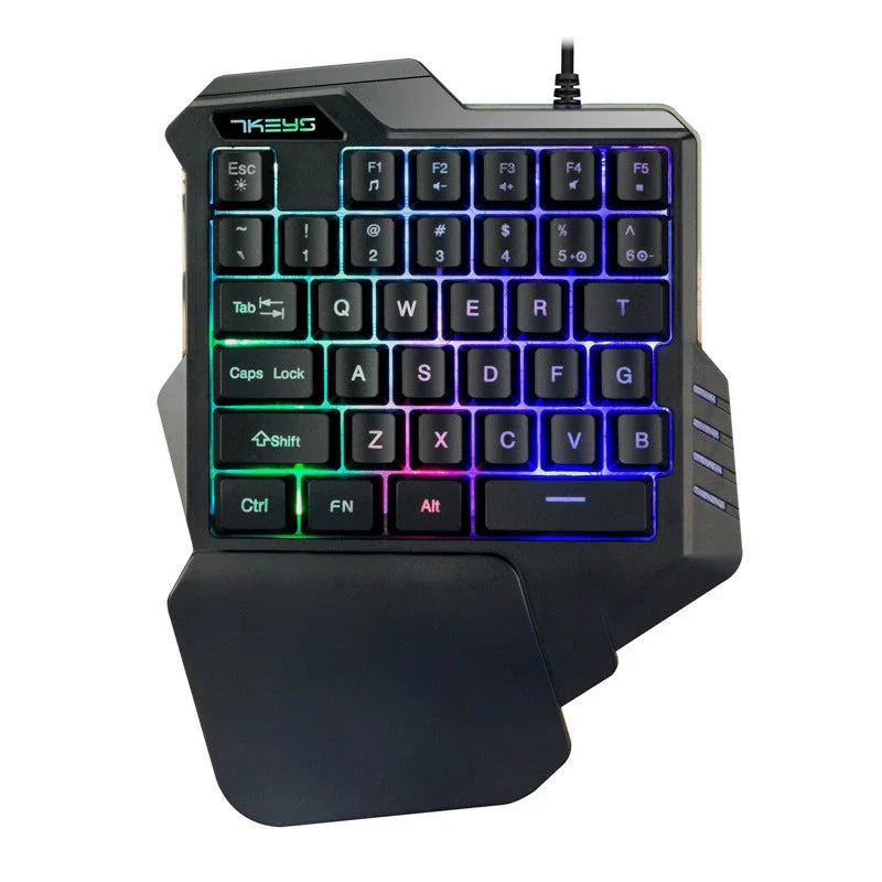 One-handed mechanical gaming keyboard with RGB backlighting and ergonomic design