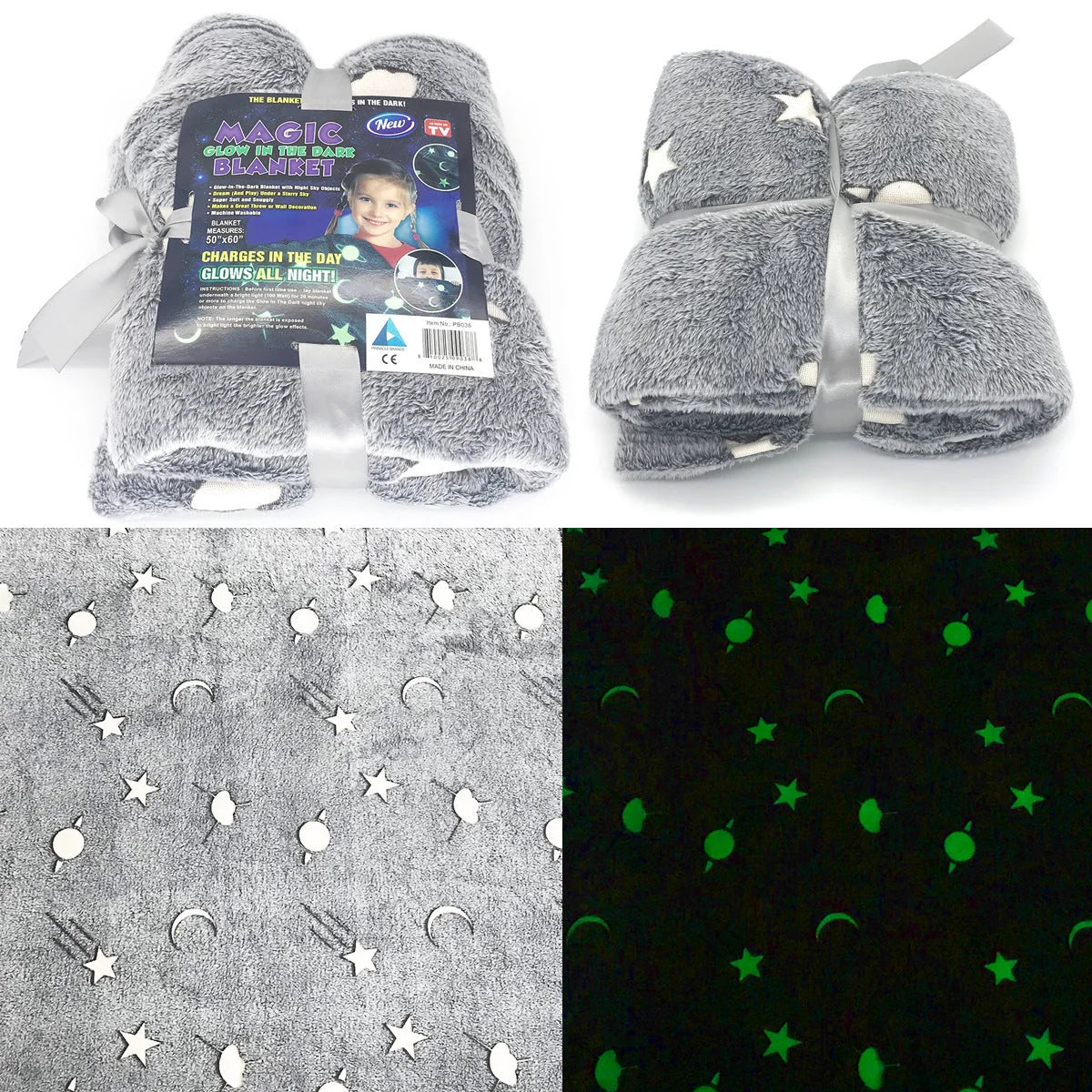 Glowing stars and moons polyester wool blanket for nighttime comfort