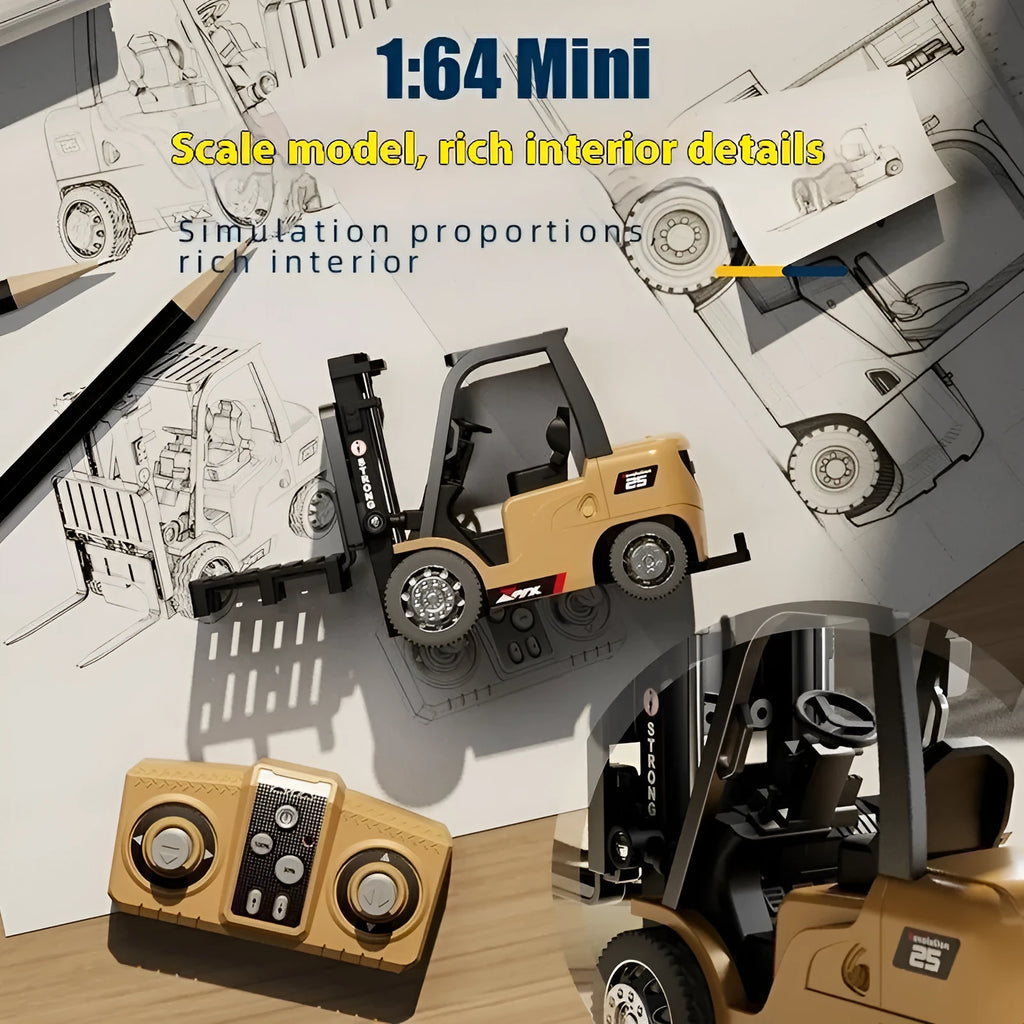 Mini alloy remote control forklift truck with Bluetooth remote and cargo accessories