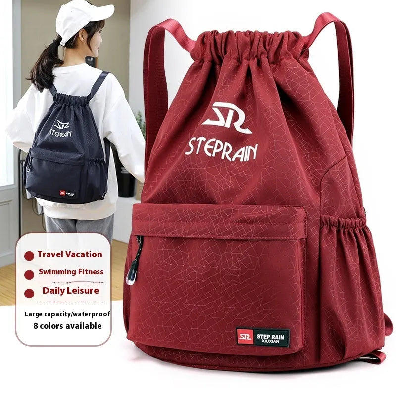 Oxford cloth drawstring backpack with water pillow shoulder straps in purple colour