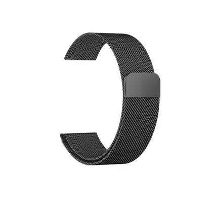 Stainless steel watch strap in silver, black, gold, and rose gold colours showing 22mm and 24mm width options