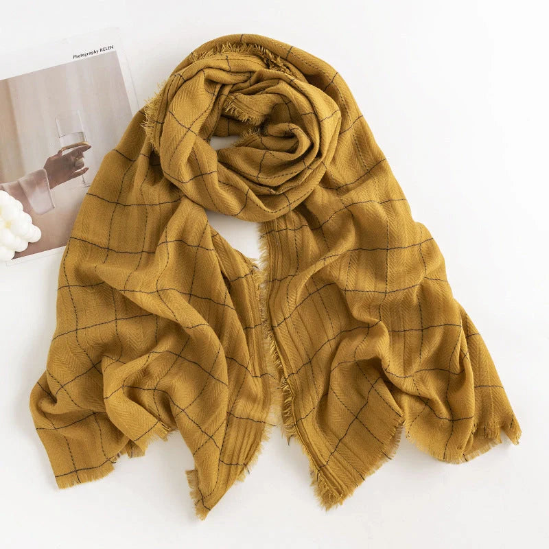 Herringbone pattern artificial cashmere scarf in various colours with tassel fringe