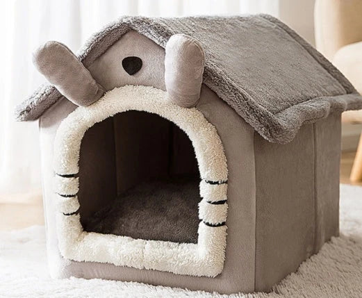 Cozy Pet Cave: Foldable plush dog house with warm removable cushion in various color options