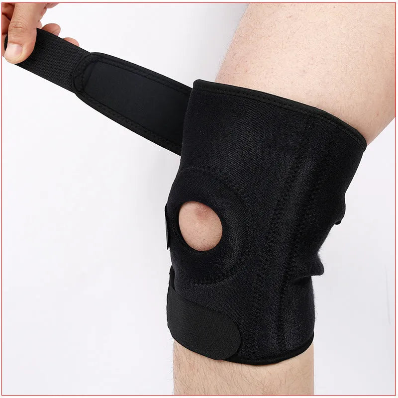 Sports knee pad with internal steel springs and nylon mercerised cloth exterior for running and basketball.