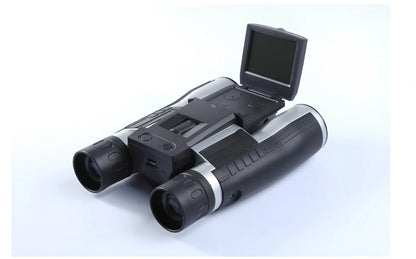 12x32 digital camera binoculars with black nylon housing and 2.5-inch LCD display