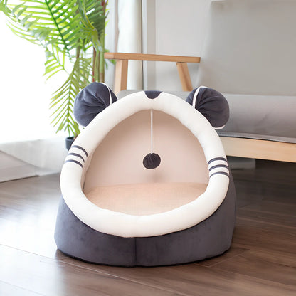 Closed cat litter kennel S size with winter plus velvet, for cats up to 6kg, camel pattern, enclosed design with mat