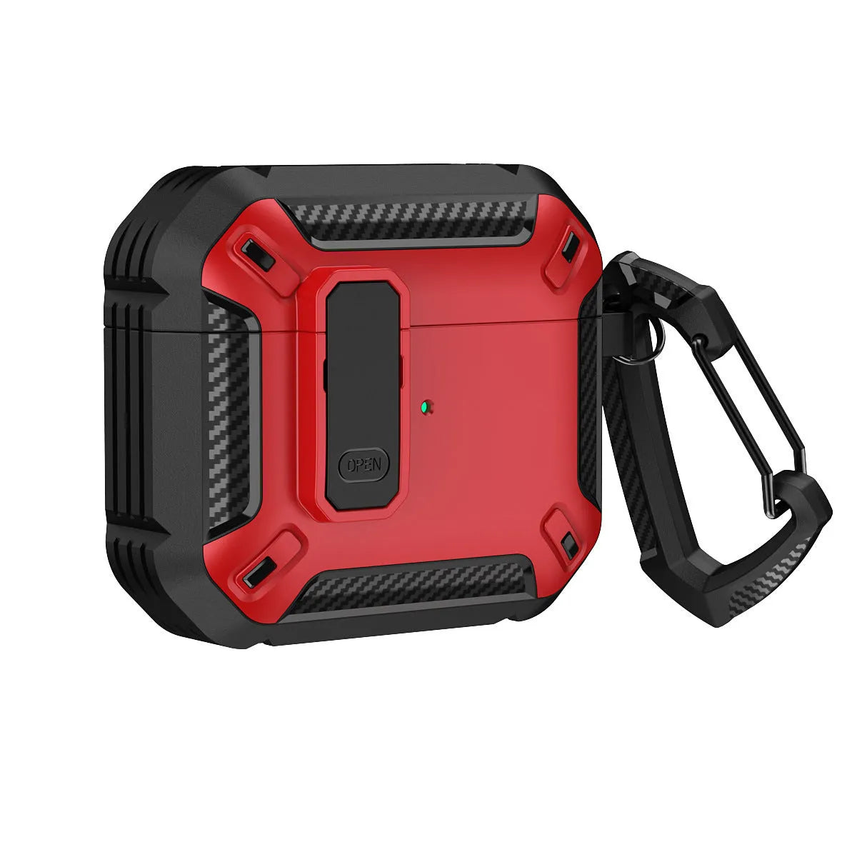 Clamshell plastic protective case for AirPods with hook attachment in two-tone colour options