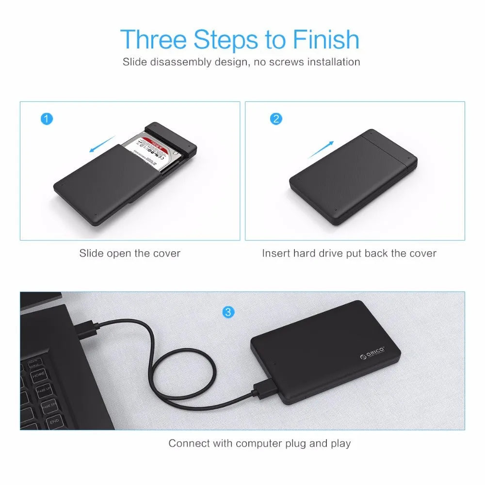 ORICO 2577U3 black ABS mobile hard disk box with tool-free SATA drive slot and USB 3.0 Micro B port