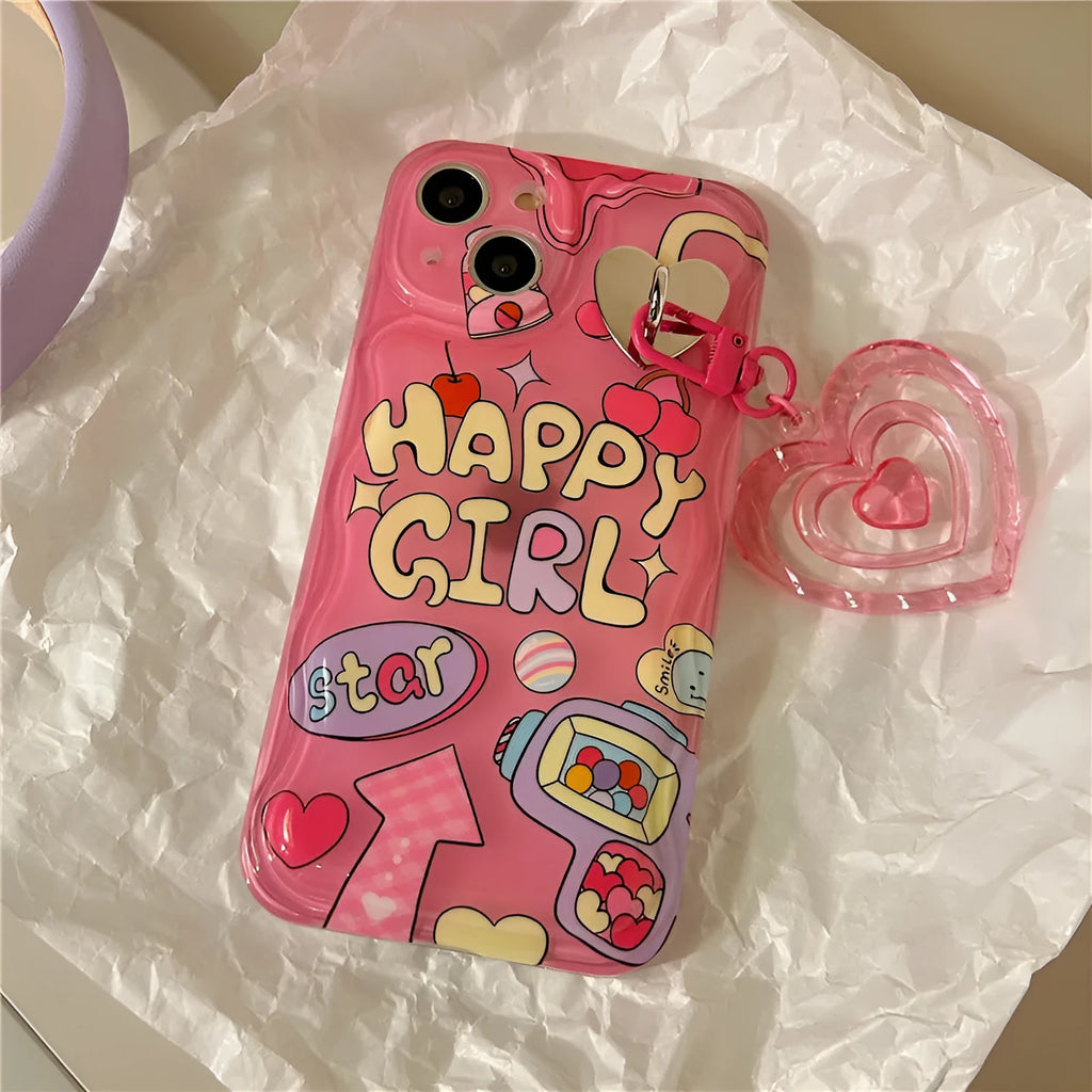 Pink TPU phone case with Spice Girl graffiti design and love pendant for iPhone