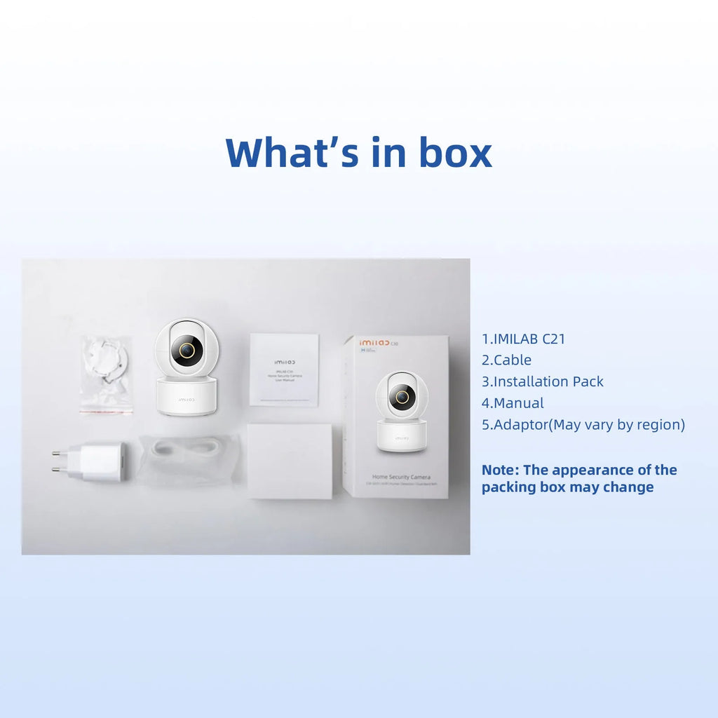 IMILAB C21 2.5K indoor WiFi security camera in white with 360-degree view and IR night vision