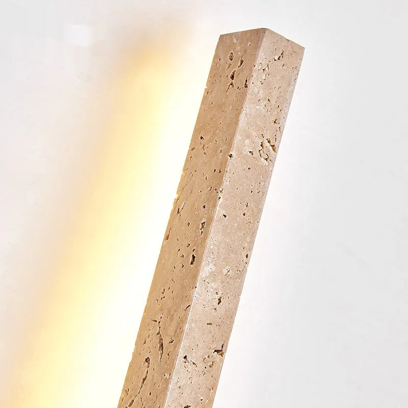 Minimalist strip wall lamp with warm light, cave stone base, black wood colour finish, 55cm length