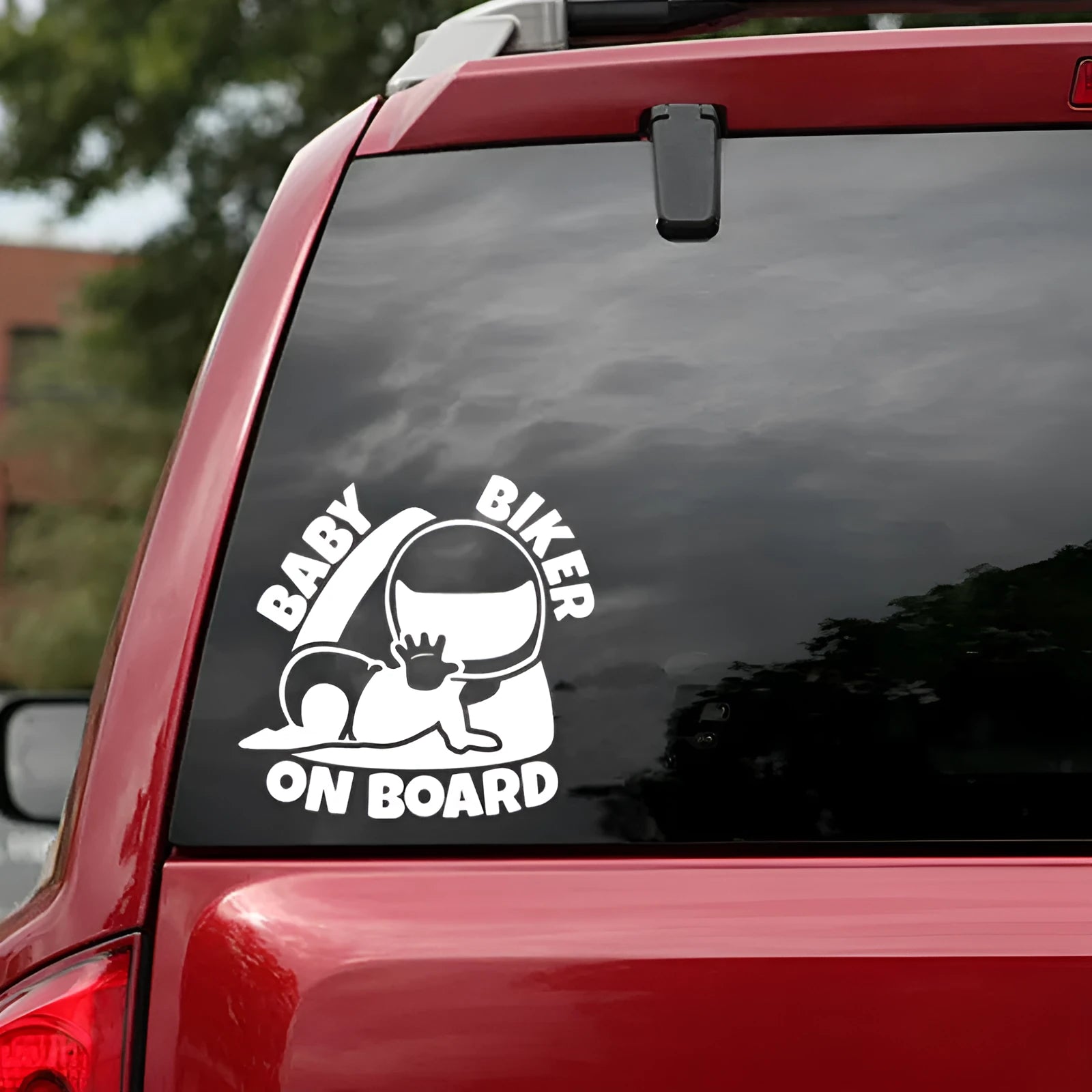 BABY ON BOARD reflective car sticker in black and white options for vehicle windows