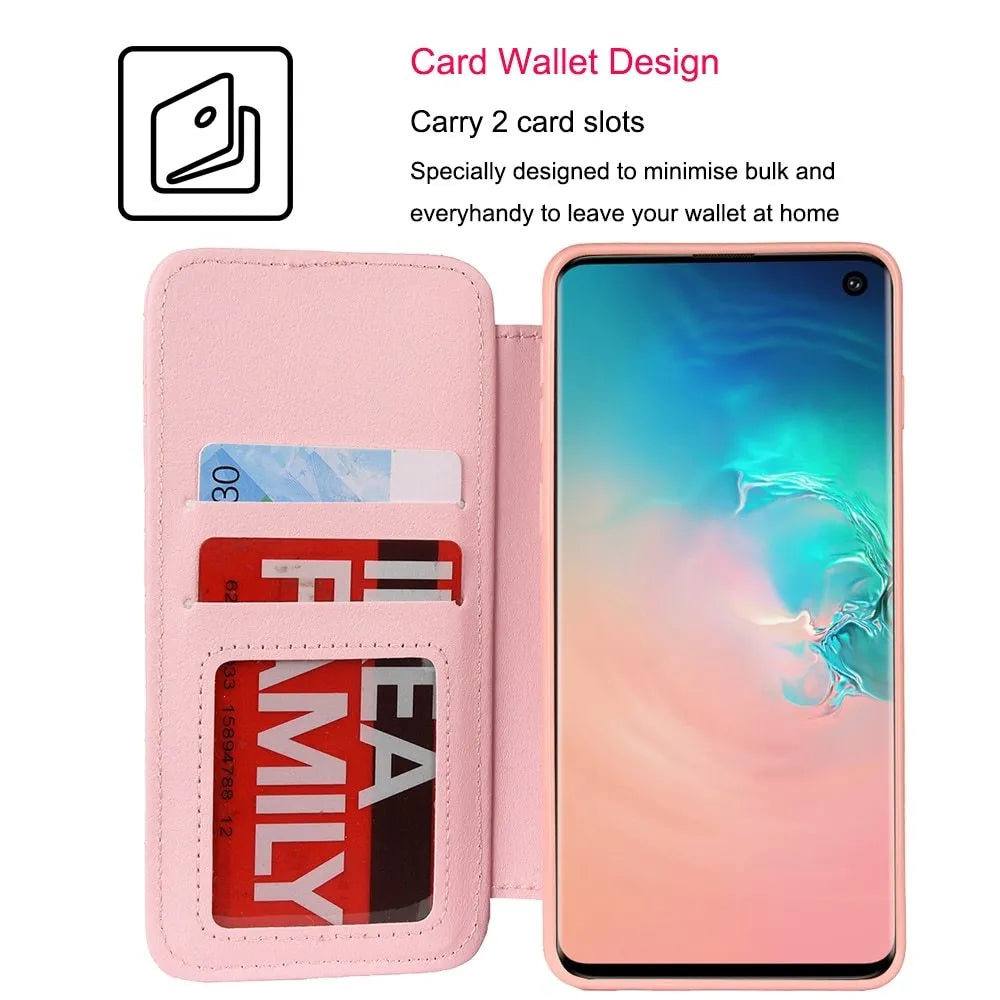 Crown Card Leather Case for Samsung Galaxy S10 flip wallet in Black with card slot and crown design