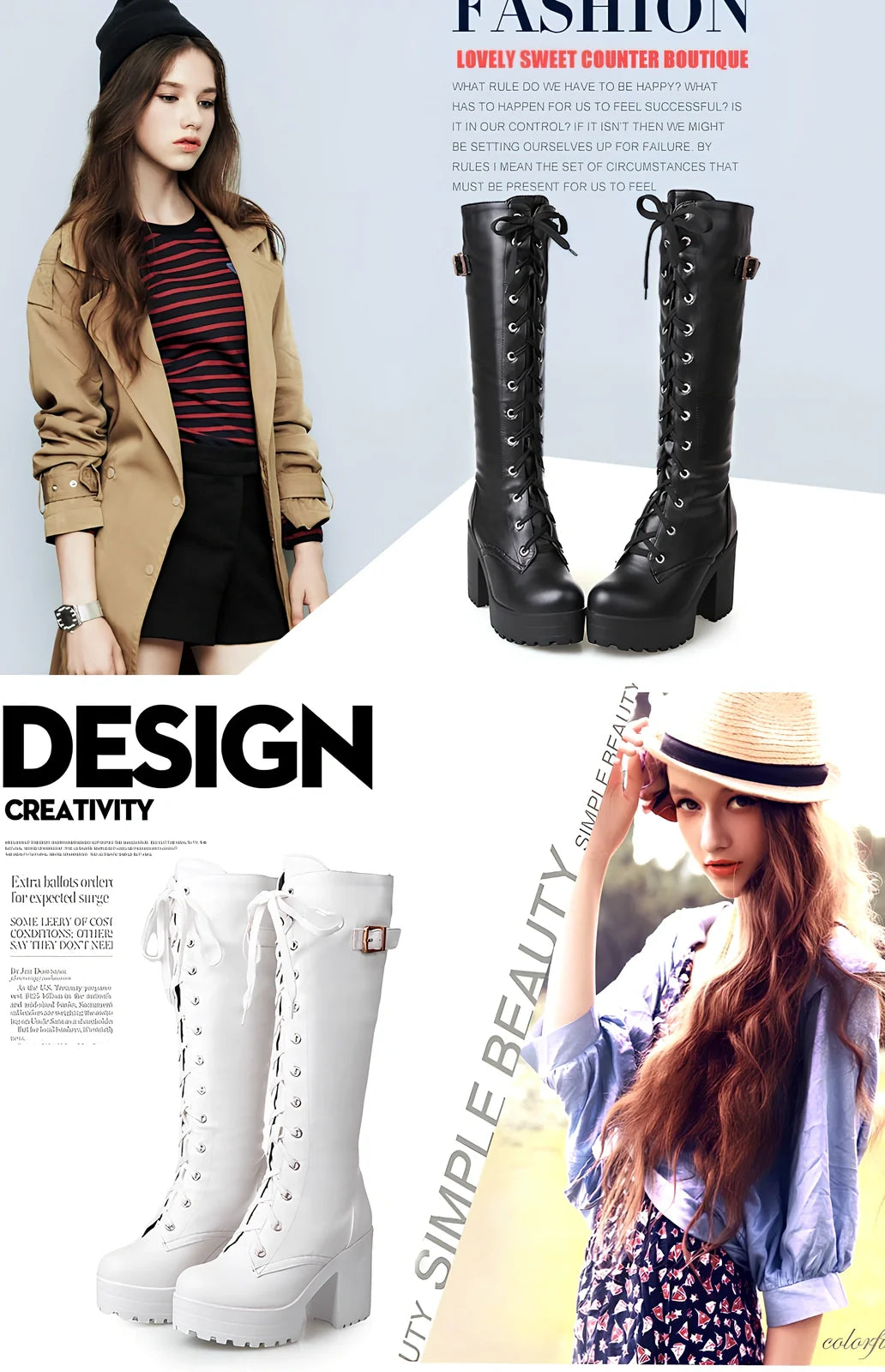 So Combative High Boots in black with 9.5cm heel, non-slip rubber sole, 35cm tube height for professional women