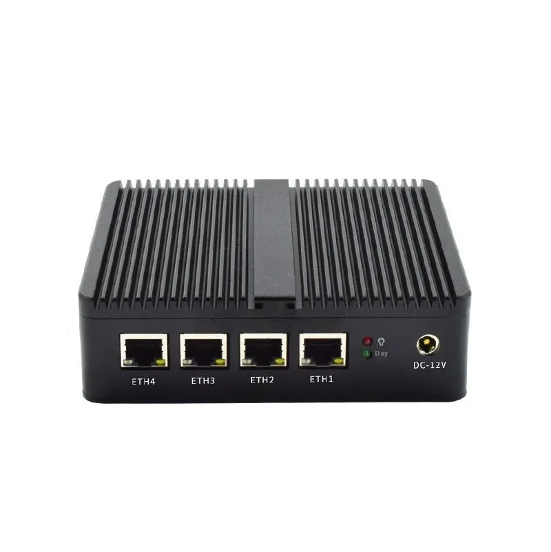 Compact metal fanless industrial mini host computer unit with connectivity ports.
