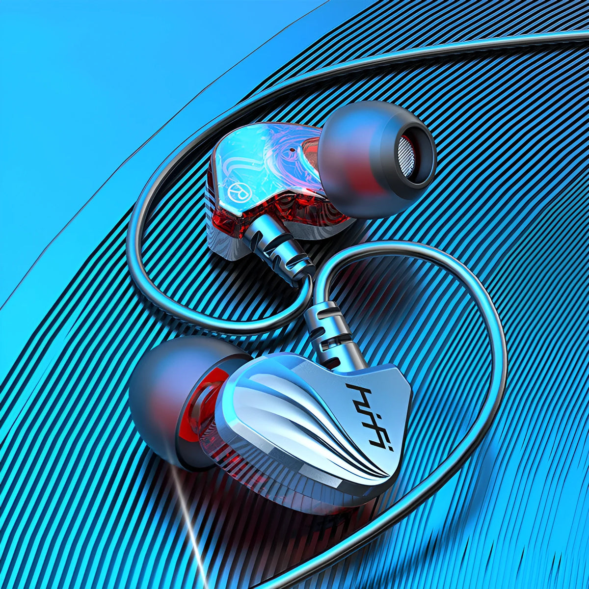 Wired in-ear headphones in gunmetal finish with 3.5mm straight plug and 1.2m cable