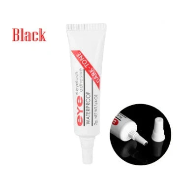 Professional false eyelash glue in black and white for natural, long-lasting eye makeup