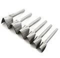 Set of six steel punch tools in half-round and V shapes, sizes 15mm to 40mm, for leather craft and DIY.